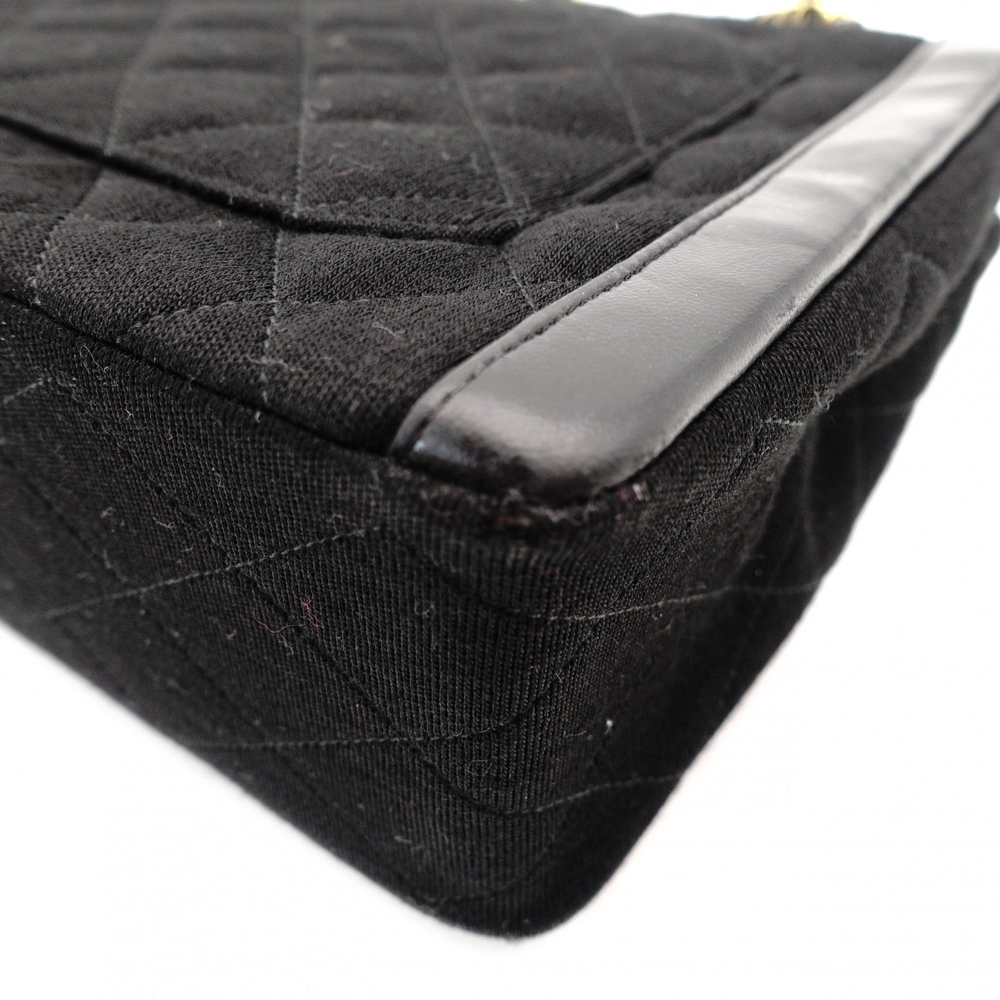 CHANEL Matelassé Chain Shoulder Bag Black Cotton Black Gold Hardware Crossbody 7-11-372