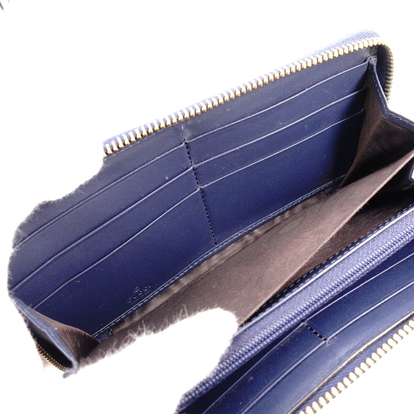 GUCCI Sylvie Long Wallet, Leather, Navy, Women's