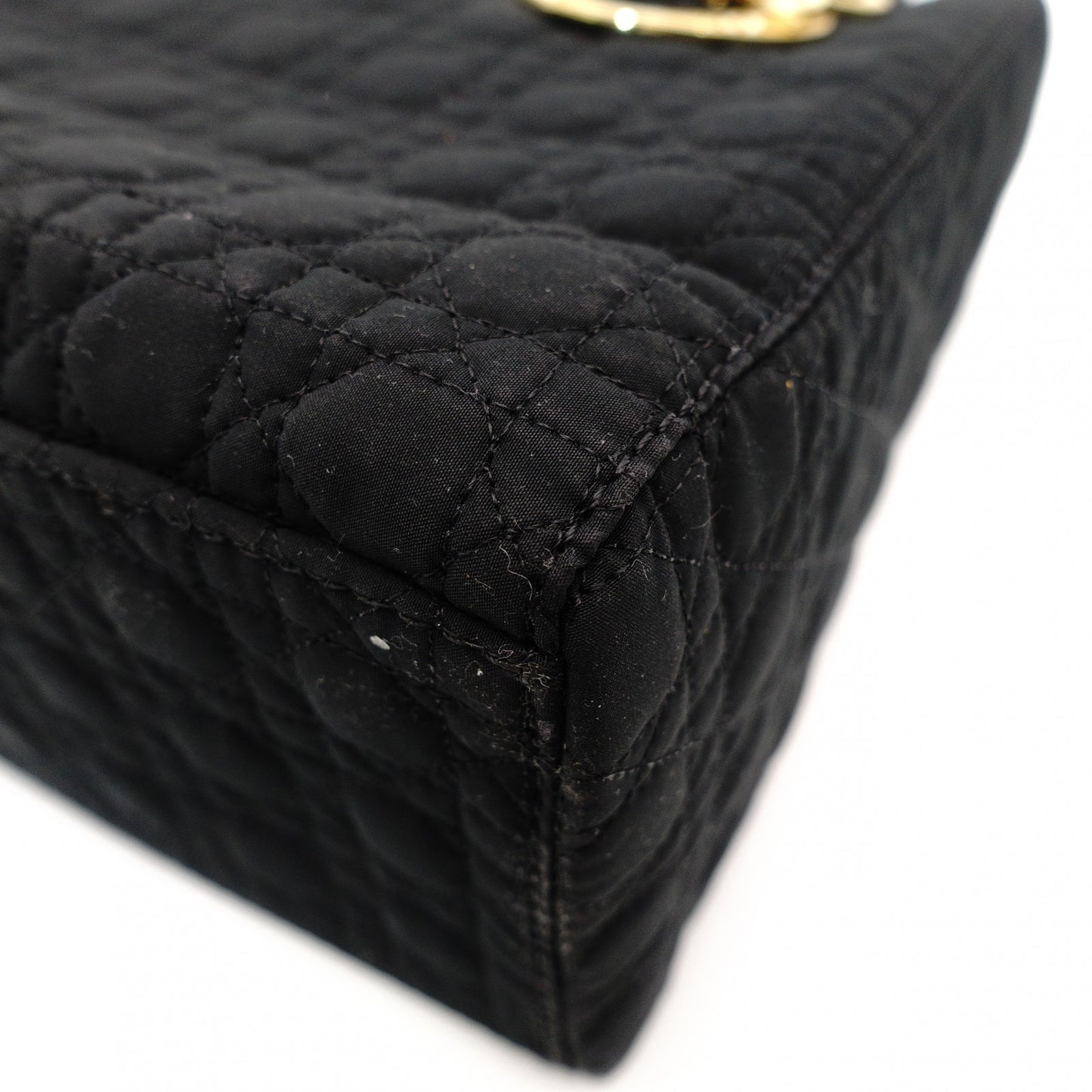 Christian Dior Lady Dior Small Handbag Cannage Black Black Nylon Gold Hardware 7-11-781