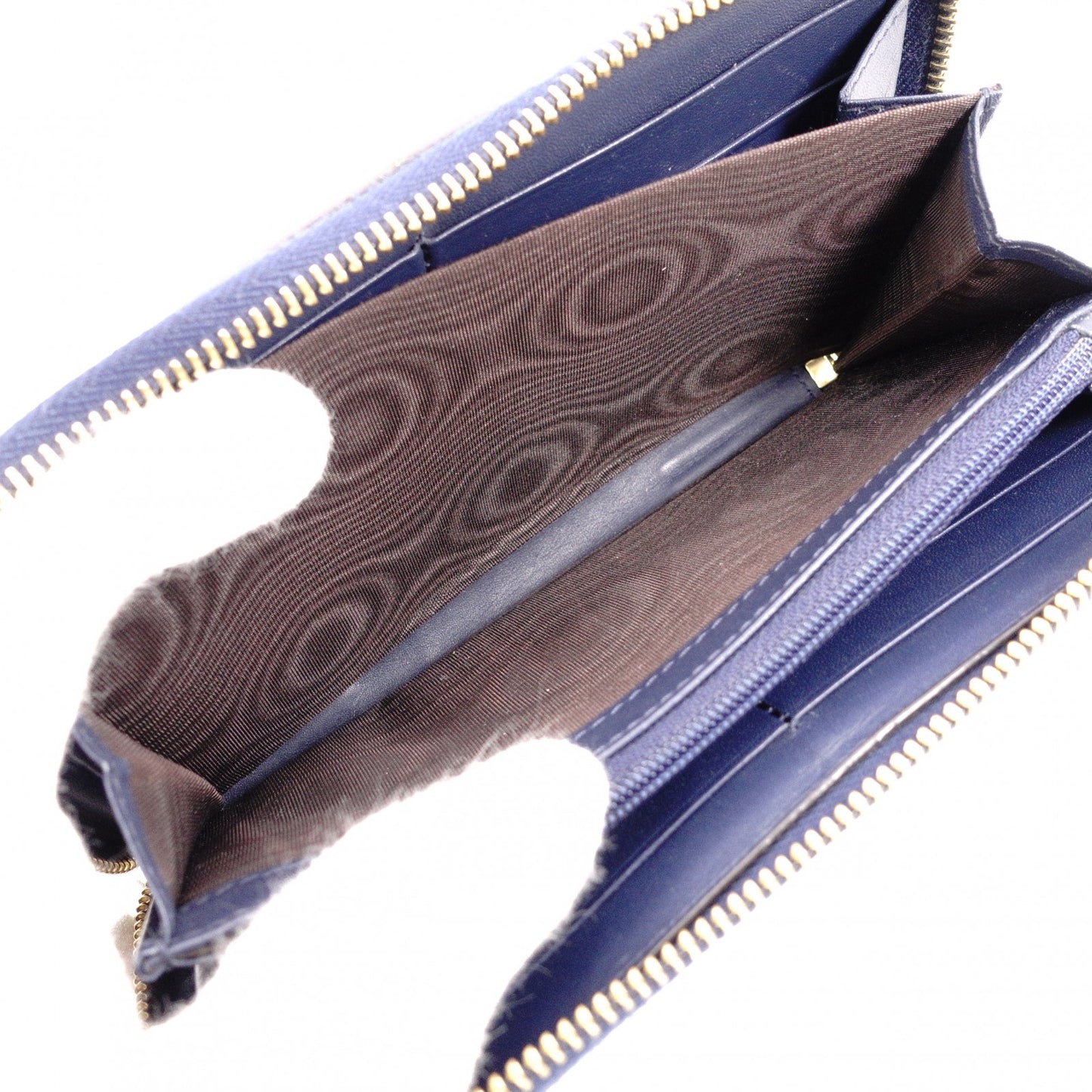 GUCCI Sylvie Long Wallet, Leather, Navy, Women's