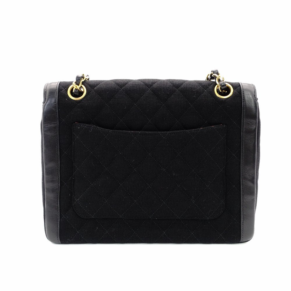 CHANEL Matelassé Chain Shoulder Bag Black Cotton Black Gold Hardware Crossbody 7-11-372