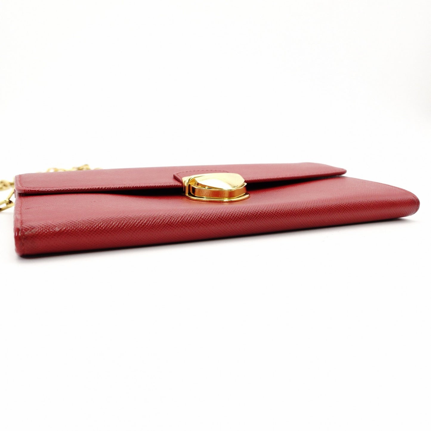 PRADA Saffiano Leather Chain Shoulder Bag Red Leather Crossbody Gold Hardware 7-9-736