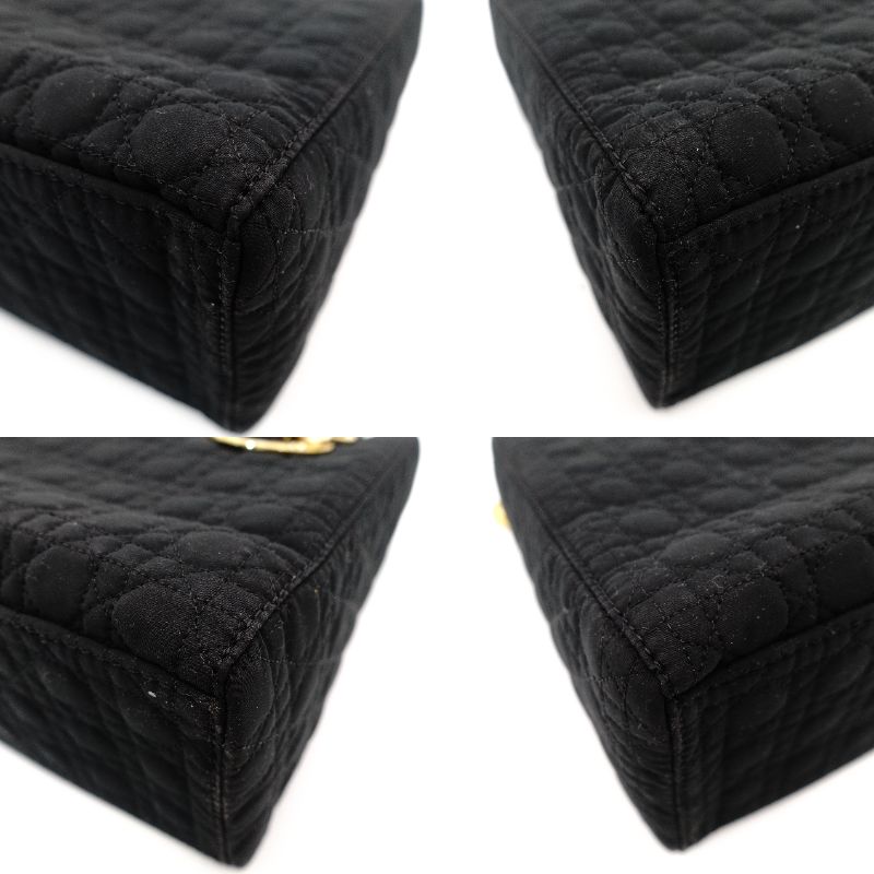 Christian Dior Lady Dior Small Handbag Cannage Black Black Nylon Gold Hardware 7-11-781