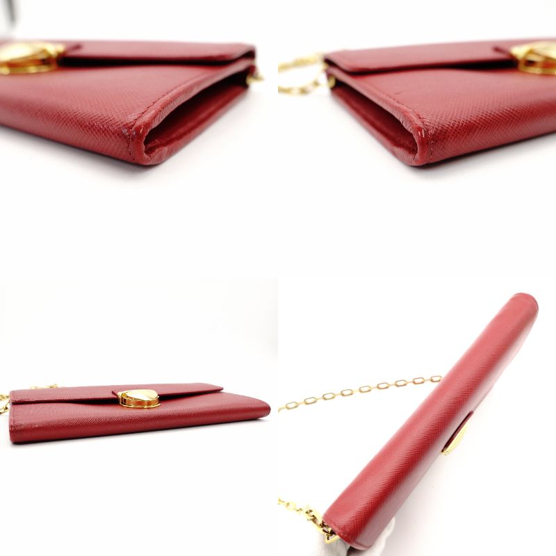 PRADA Saffiano Leather Chain Shoulder Bag Red Leather Crossbody Gold Hardware 7-9-736