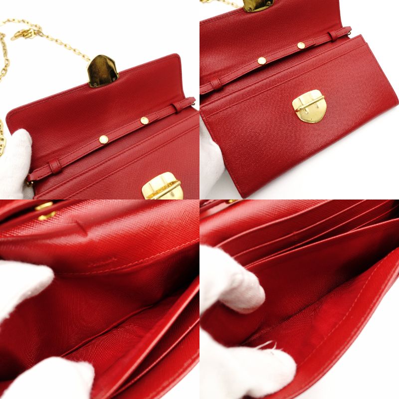 PRADA Saffiano Leather Chain Shoulder Bag Red Leather Crossbody Gold Hardware 7-9-736