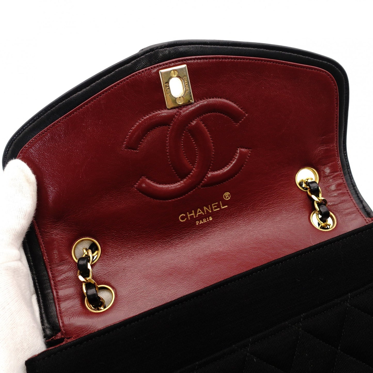 CHANEL Matelassé Chain Shoulder Bag Black Cotton Black Gold Hardware Crossbody 7-11-372