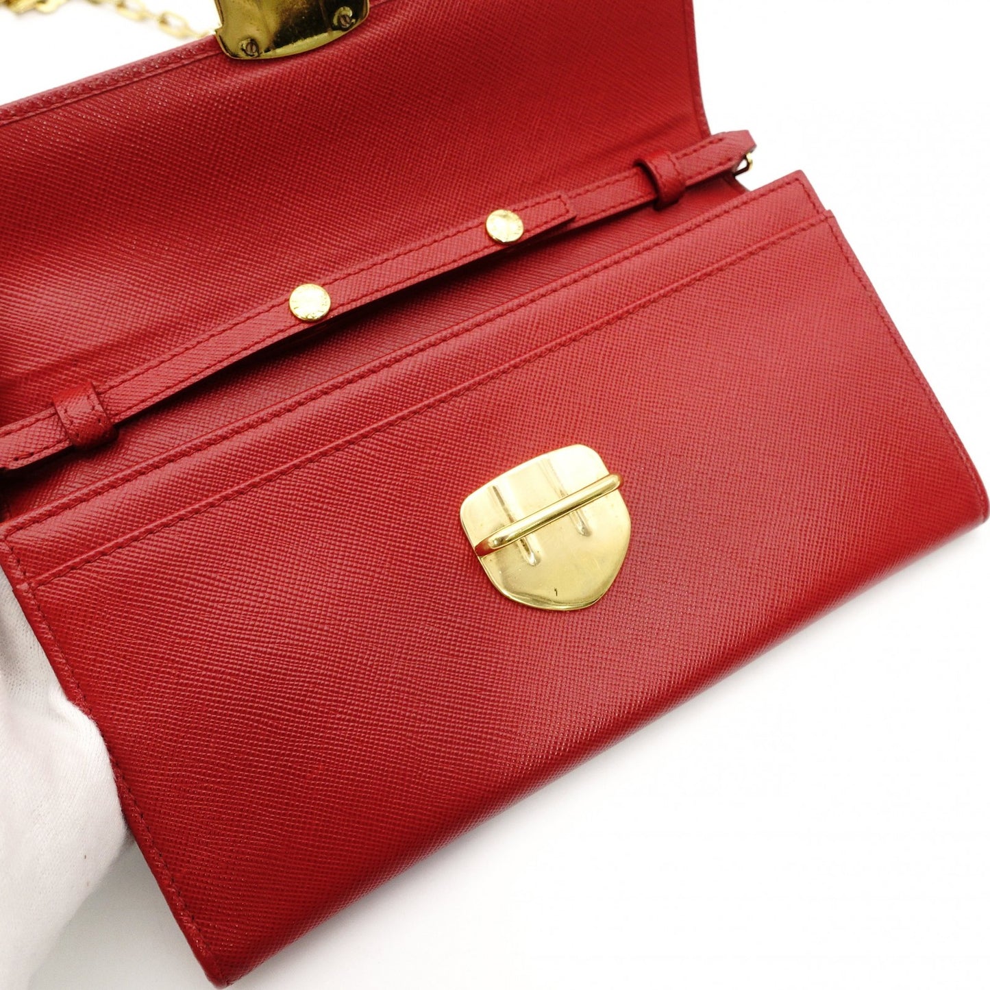 PRADA Saffiano Leather Chain Shoulder Bag Red Leather Crossbody Gold Hardware 7-9-736