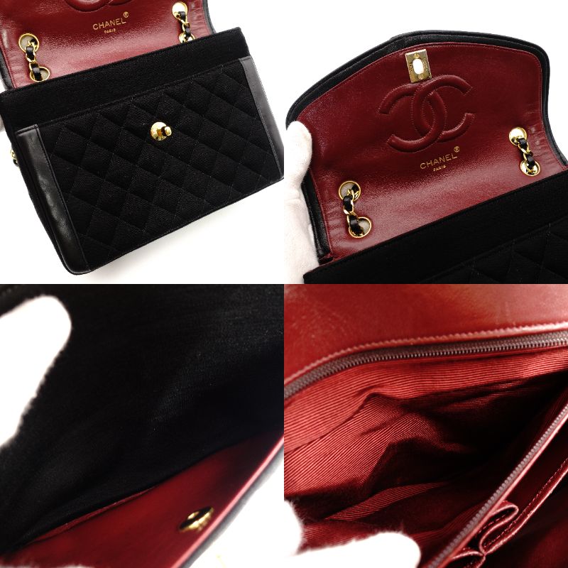 CHANEL Matelassé Chain Shoulder Bag Black Cotton Black Gold Hardware Crossbody 7-11-372