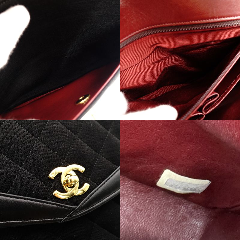 CHANEL Matelassé Chain Shoulder Bag Black Cotton Black Gold Hardware Crossbody 7-11-372