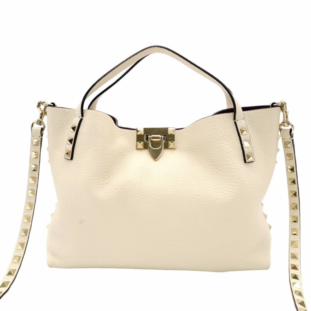 Valentino Garavani Studded Off-White Leather 2-Way Handbag White Shoulder 7-11-709