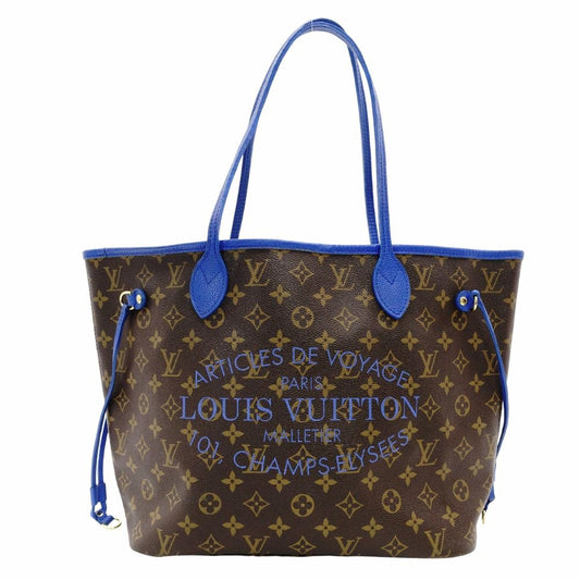 LOUIS VUITTON Neverfull MM Ikat Flower Tote Bag Monogram Canvas Brown × Blue Shoulder 7-11-463