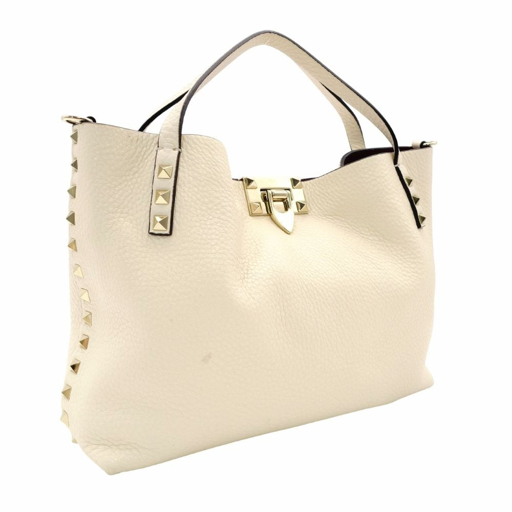 Valentino Garavani Studded Off-White Leather 2-Way Handbag White Shoulder 7-11-709