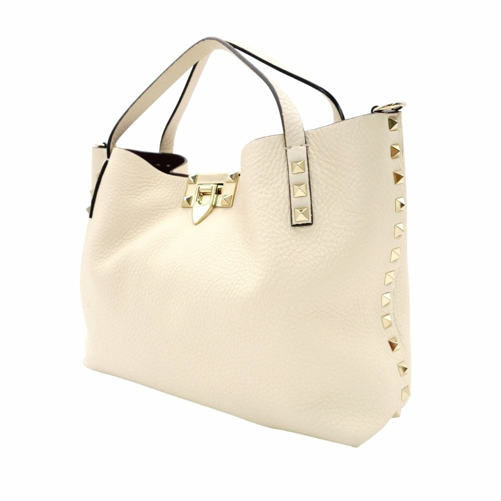 Valentino Garavani Studded Off-White Leather 2-Way Handbag White Shoulder 7-11-709