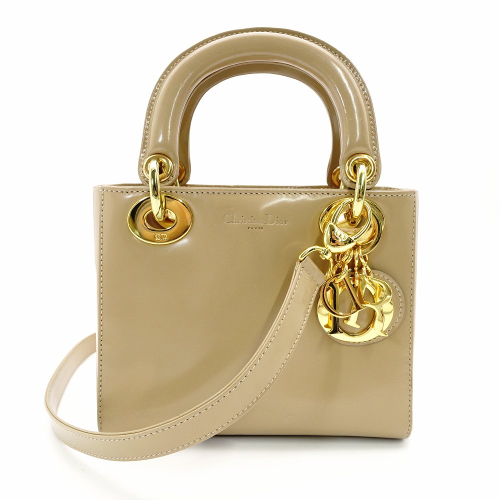 Christian Dior Lady Dior Small Handbag Beige Leather 2-Way Shoulder 7-11-788