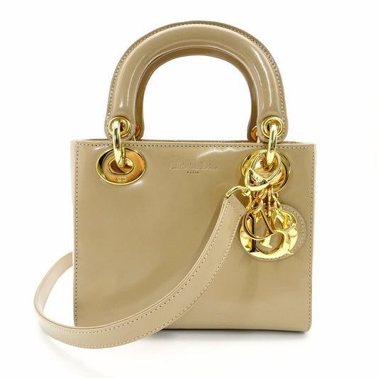 Christian Dior Lady Dior Small Handbag Beige Leather 2-Way Shoulder 7-11-788