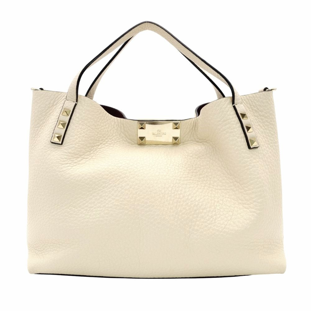 Valentino Garavani Studded Off-White Leather 2-Way Handbag White Shoulder 7-11-709