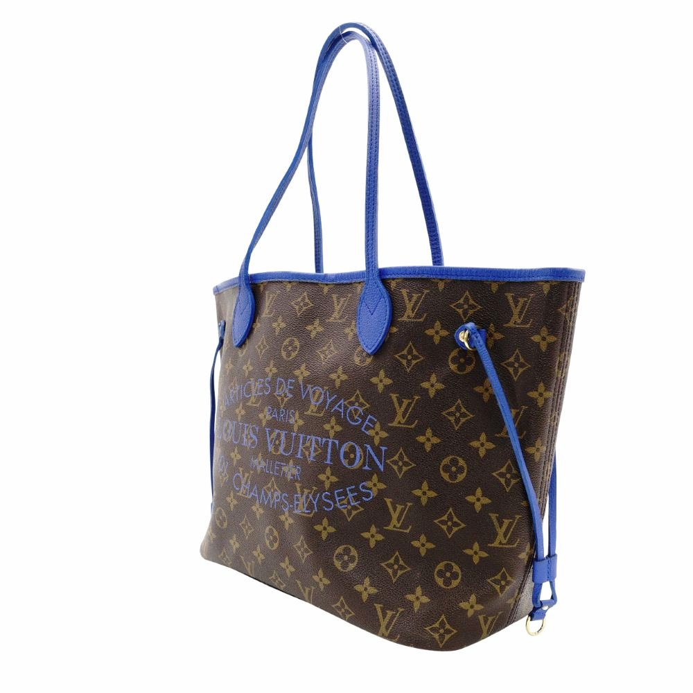 LOUIS VUITTON Neverfull MM Ikat Flower Tote Bag Monogram Canvas Brown × Blue Shoulder 7-11-463