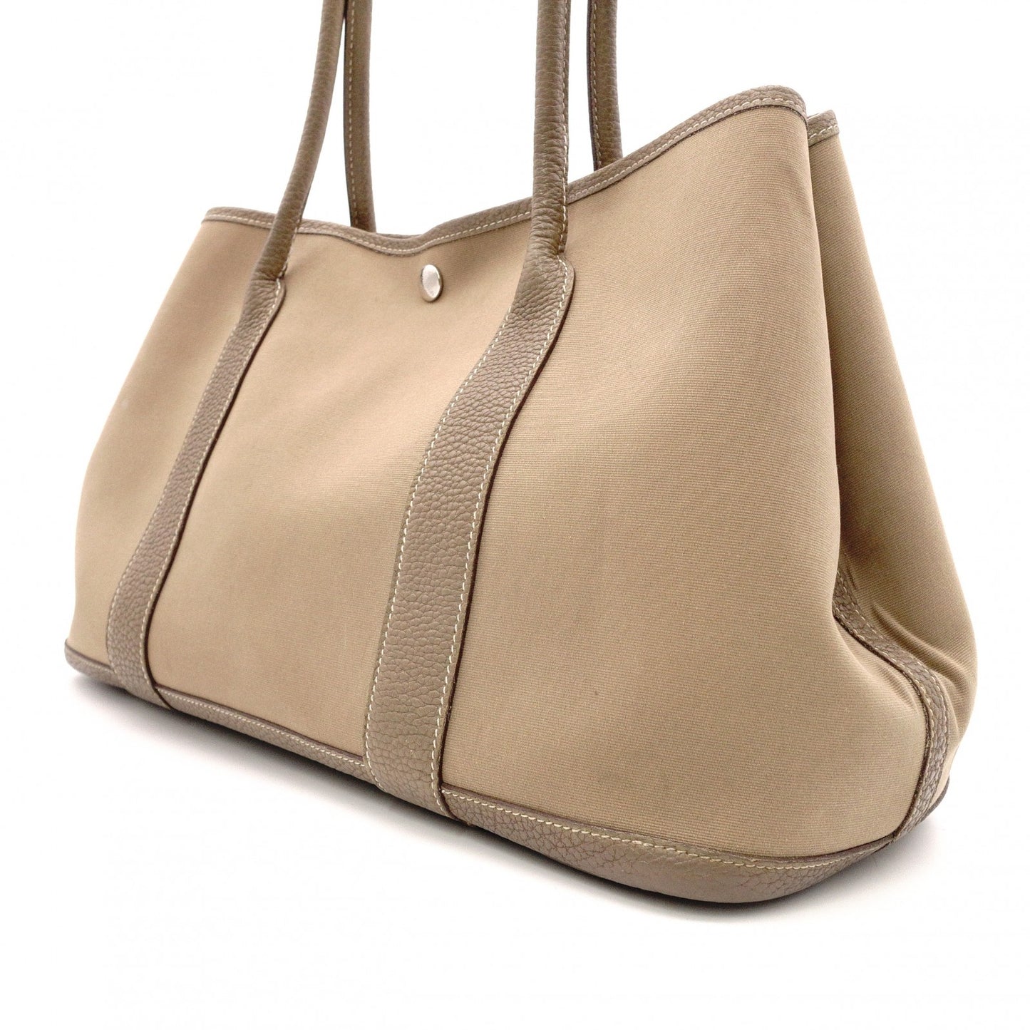 HERMES Garden Party PM Tote Bag, Canvas and Leather, Brown, Shoulder Bag, □〇 Engraving