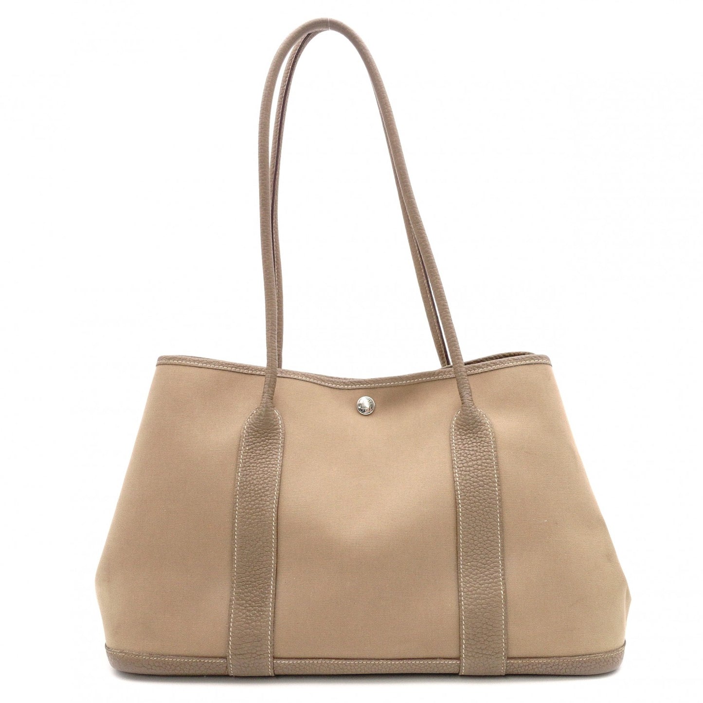 HERMES Garden Party PM Tote Bag, Canvas and Leather, Brown, Shoulder Bag, □〇 Engraving
