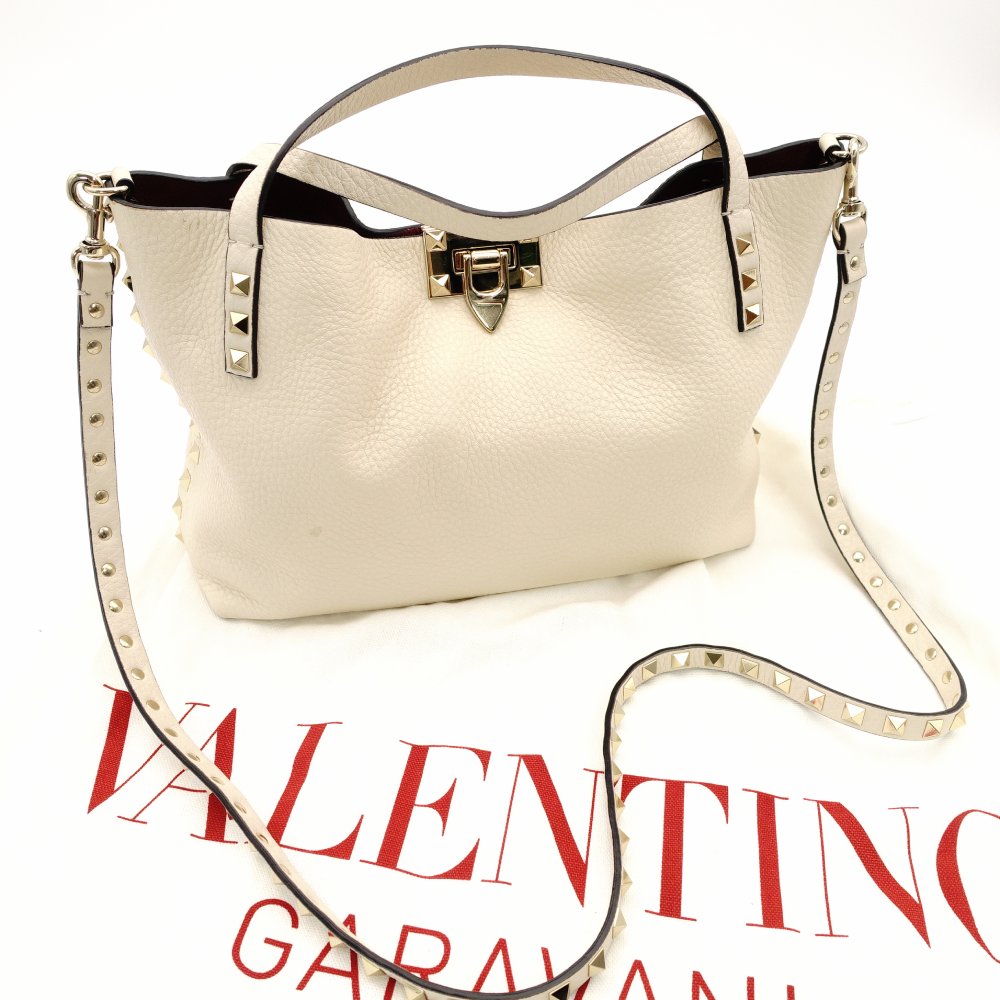 Valentino Garavani Studded Off-White Leather 2-Way Handbag White Shoulder 7-11-709