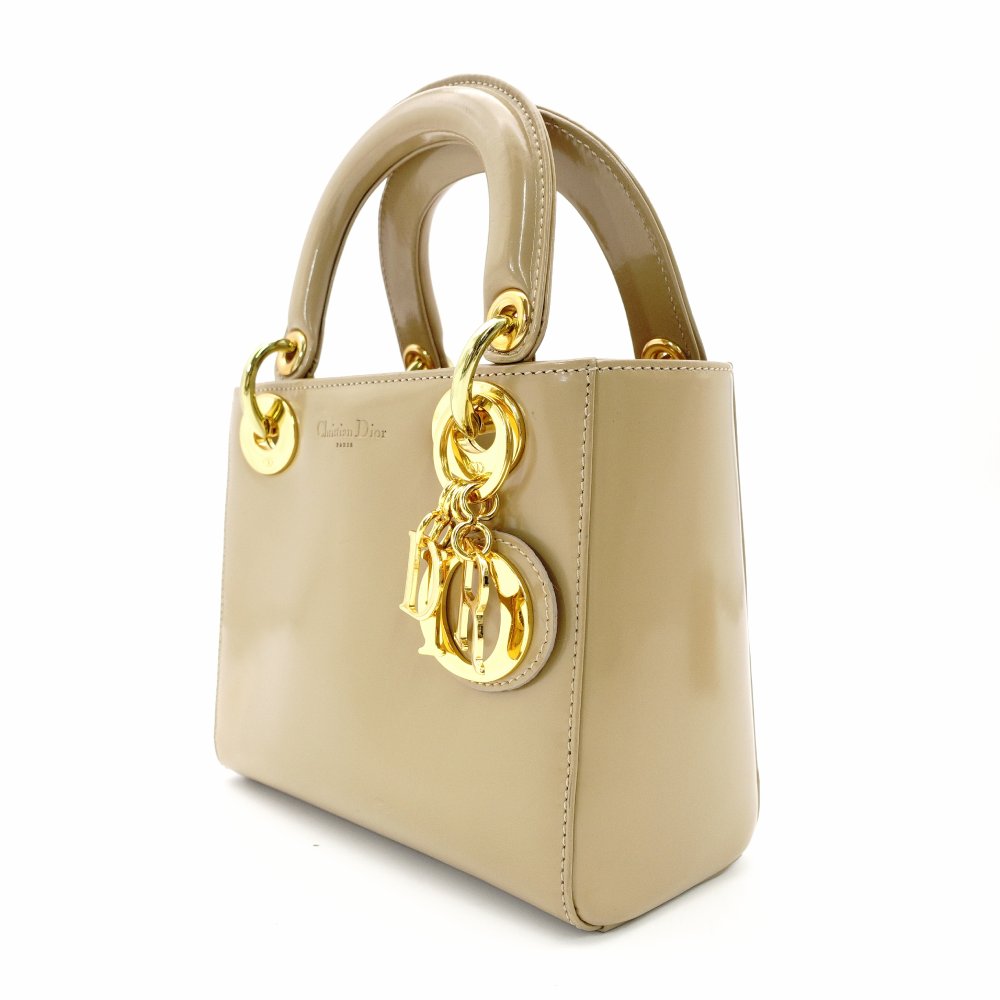 Christian Dior Lady Dior Small Handbag Beige Leather 2-Way Shoulder 7-11-788