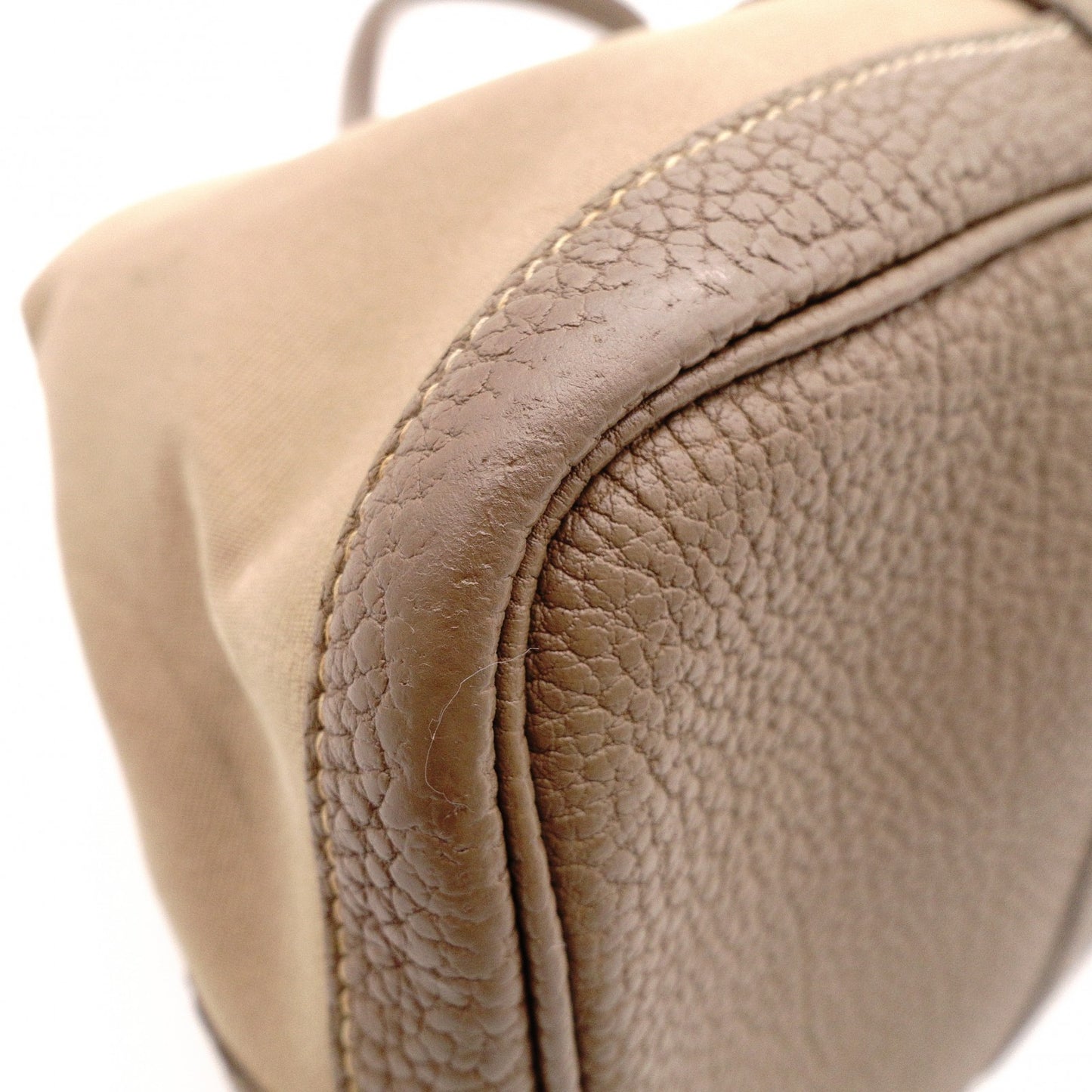 HERMES Garden Party PM Tote Bag, Canvas and Leather, Brown, Shoulder Bag, □〇 Engraving