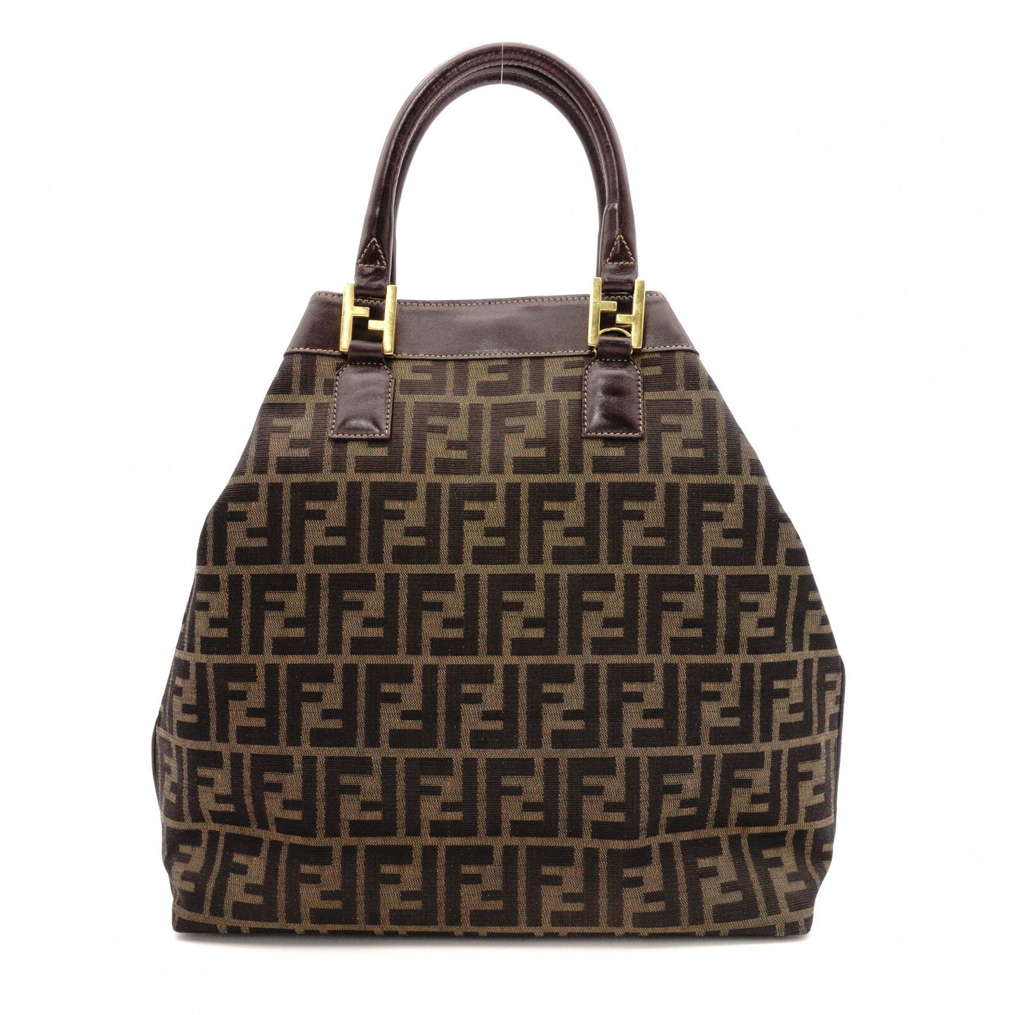 FENDI Zucca Handbag, Canvas and Leather, Brown Tote Bag