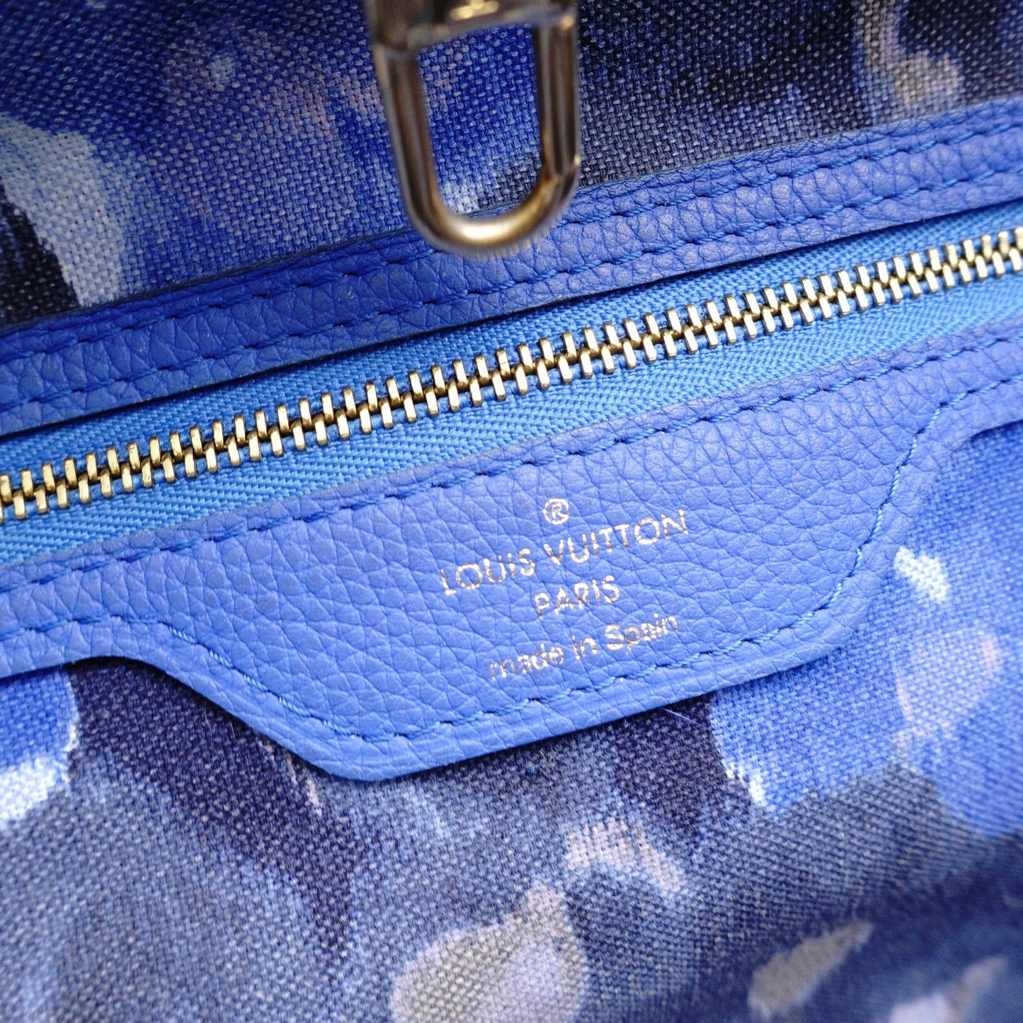 LOUIS VUITTON Neverfull MM Ikat Flower Tote Bag Monogram Canvas Brown × Blue Shoulder 7-11-463