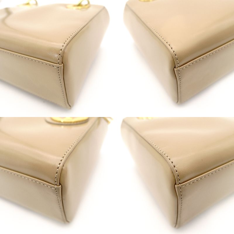 Christian Dior Lady Dior Small Handbag Beige Leather 2-Way Shoulder 7-11-788