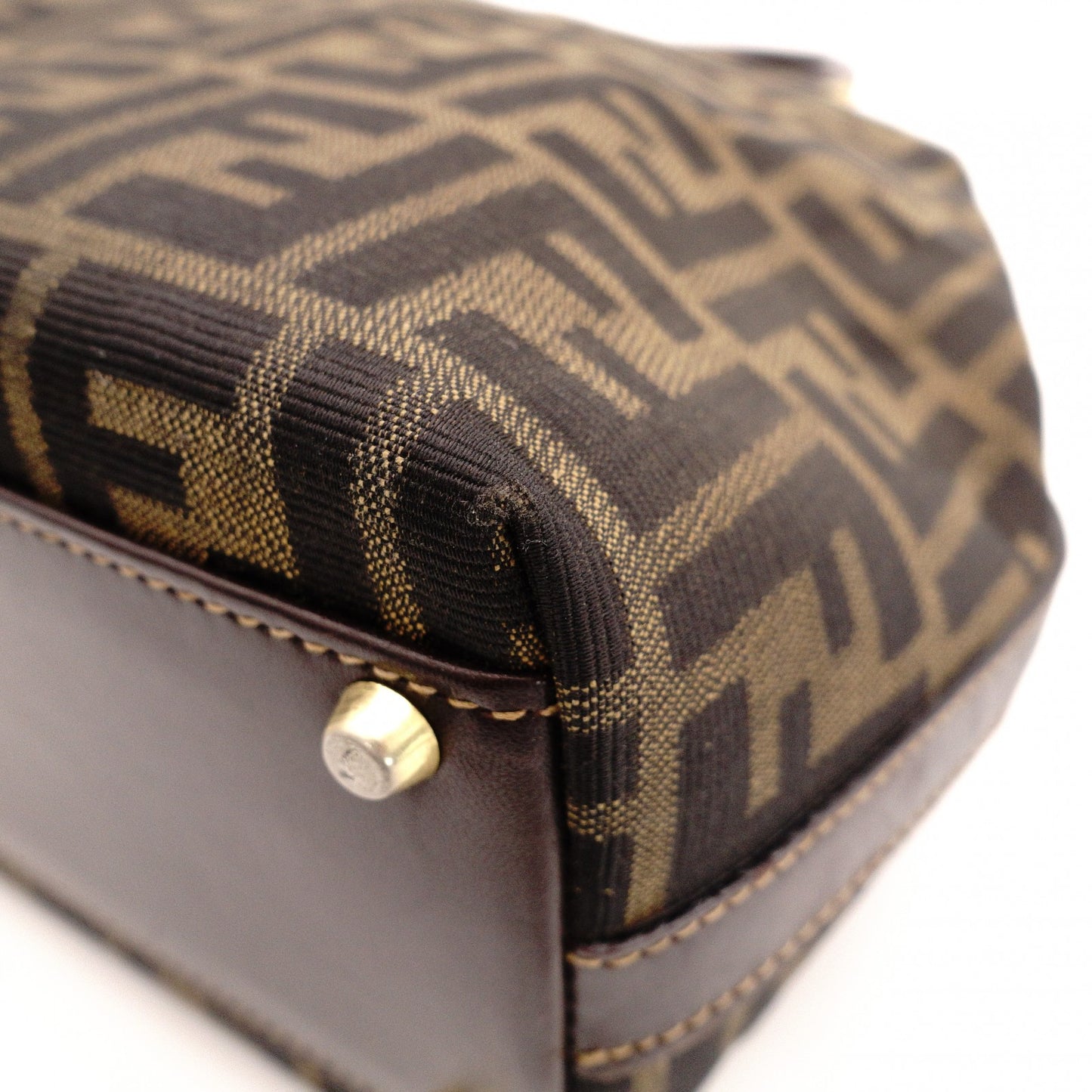 FENDI Zucca Handbag, Canvas and Leather, Brown Tote Bag