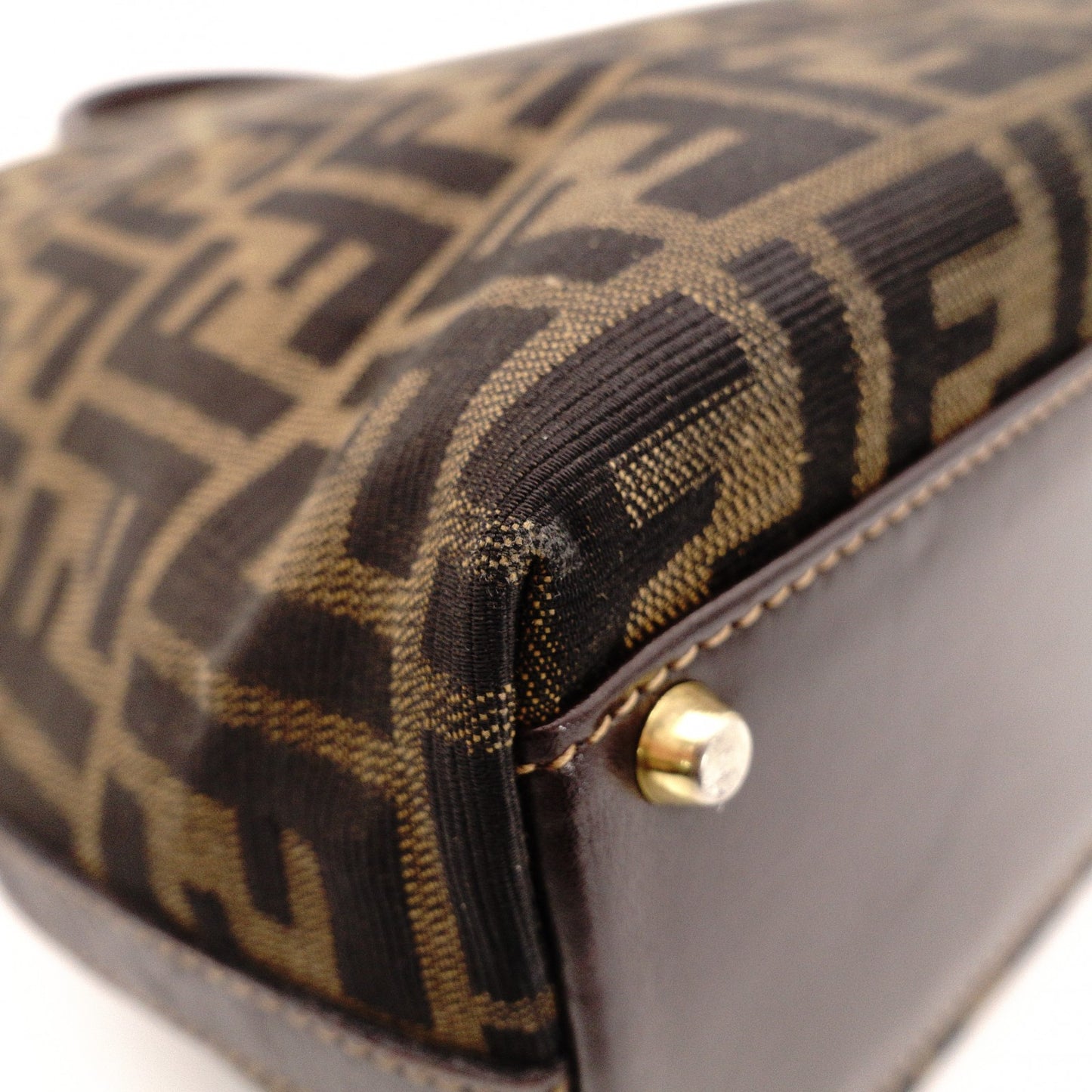 FENDI Zucca Handbag, Canvas and Leather, Brown Tote Bag