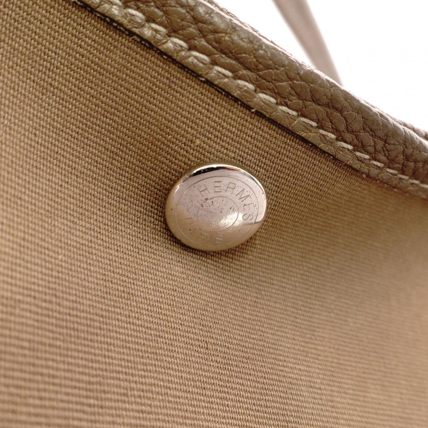 HERMES Garden Party PM Tote Bag, Canvas and Leather, Brown, Shoulder Bag, □〇 Engraving