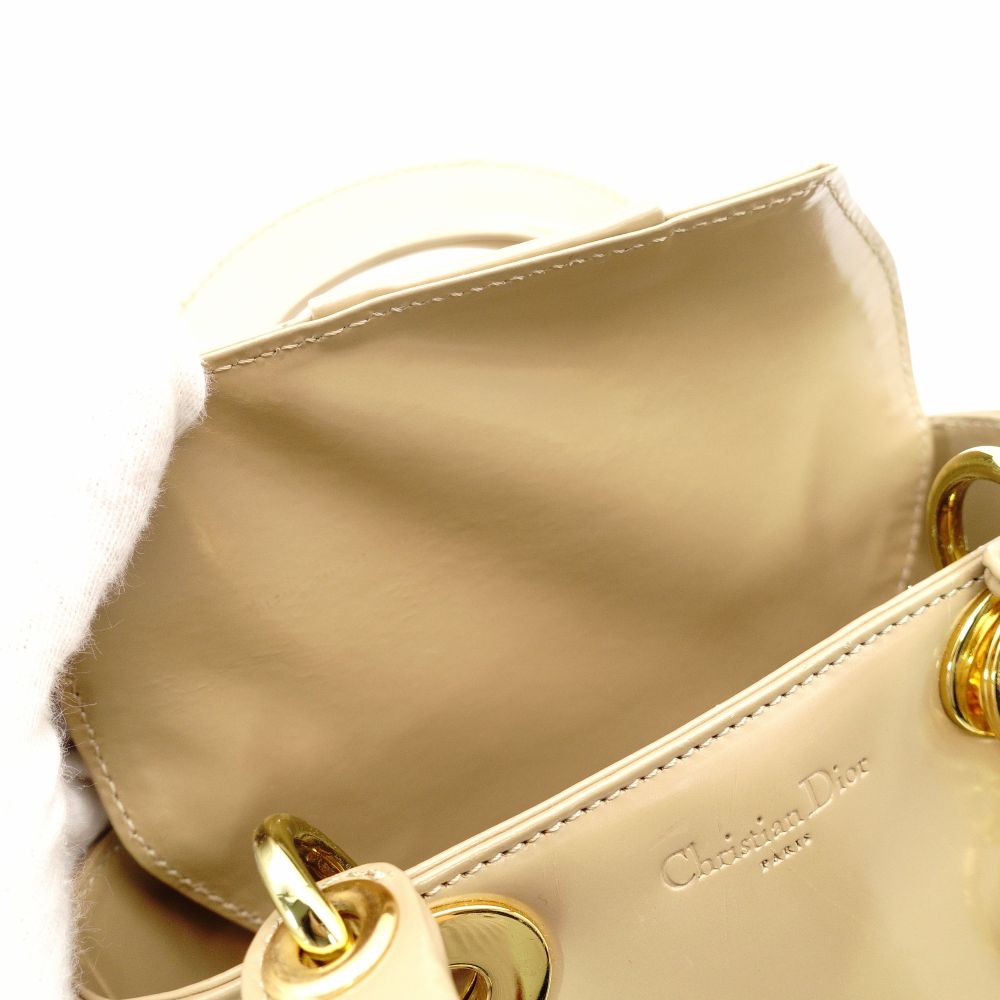 Christian Dior Lady Dior Small Handbag Beige Leather 2-Way Shoulder 7-11-788