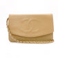 CHANEL Wallet Chain Shoulder Bag, Leather, Beige, Gold Hardware