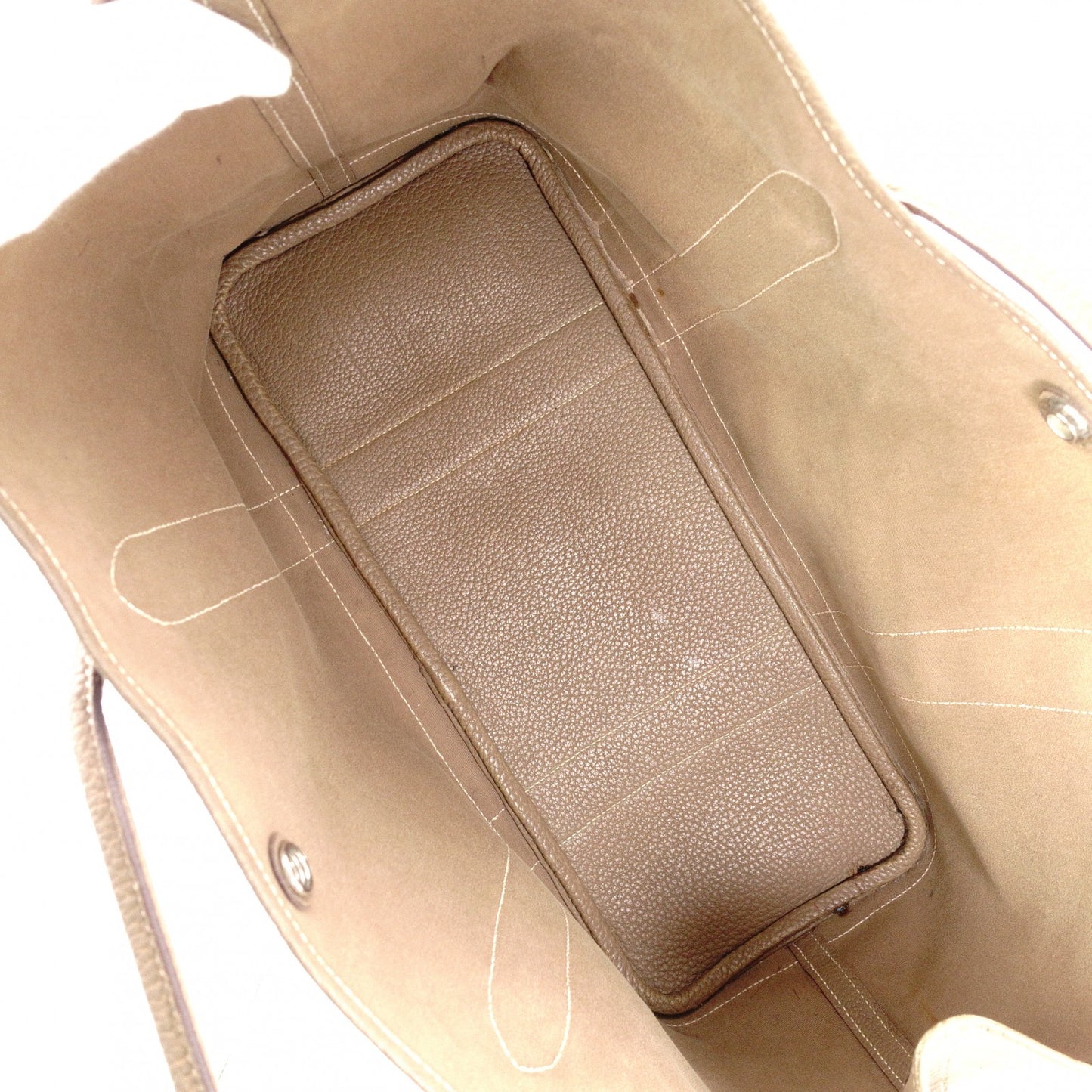 HERMES Garden Party PM Tote Bag, Canvas and Leather, Brown, Shoulder Bag, □〇 Engraving
