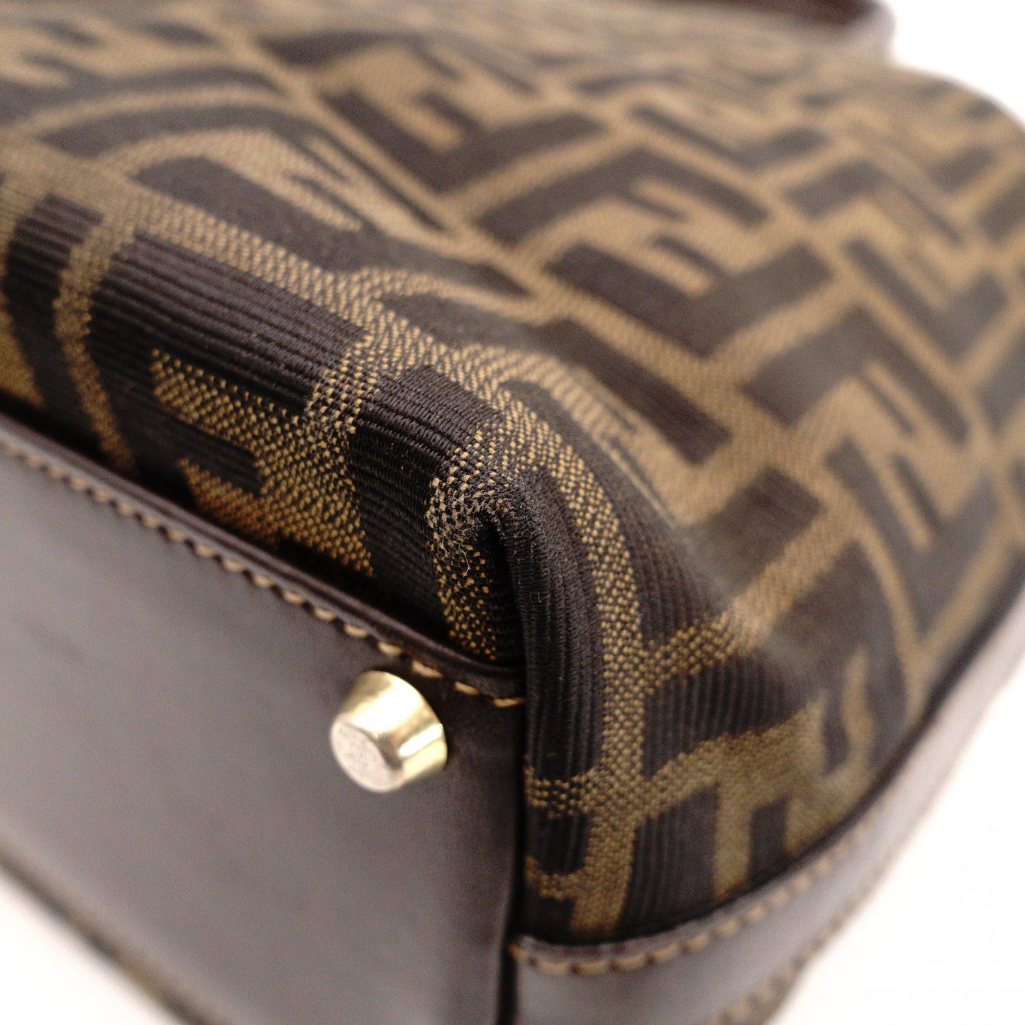 FENDI Zucca Handbag, Canvas and Leather, Brown Tote Bag