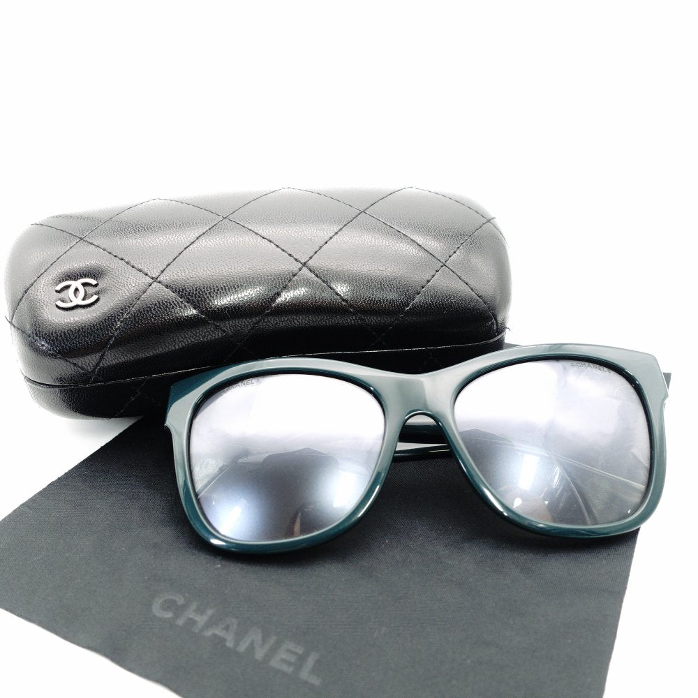CHANEL Sunglasses CC Logo Green Plastic Unisex Green with Case 7-10-1102