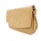 CHANEL Wallet Chain Shoulder Bag, Leather, Beige, Gold Hardware