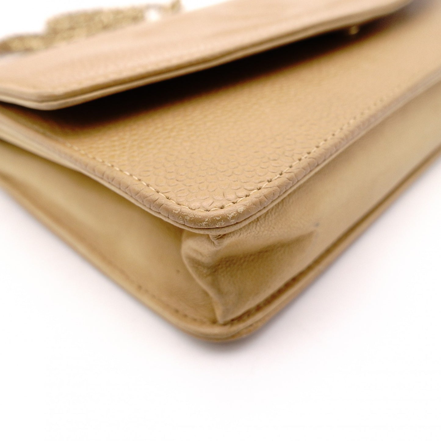 CHANEL Wallet Chain Shoulder Bag, Leather, Beige, Gold Hardware