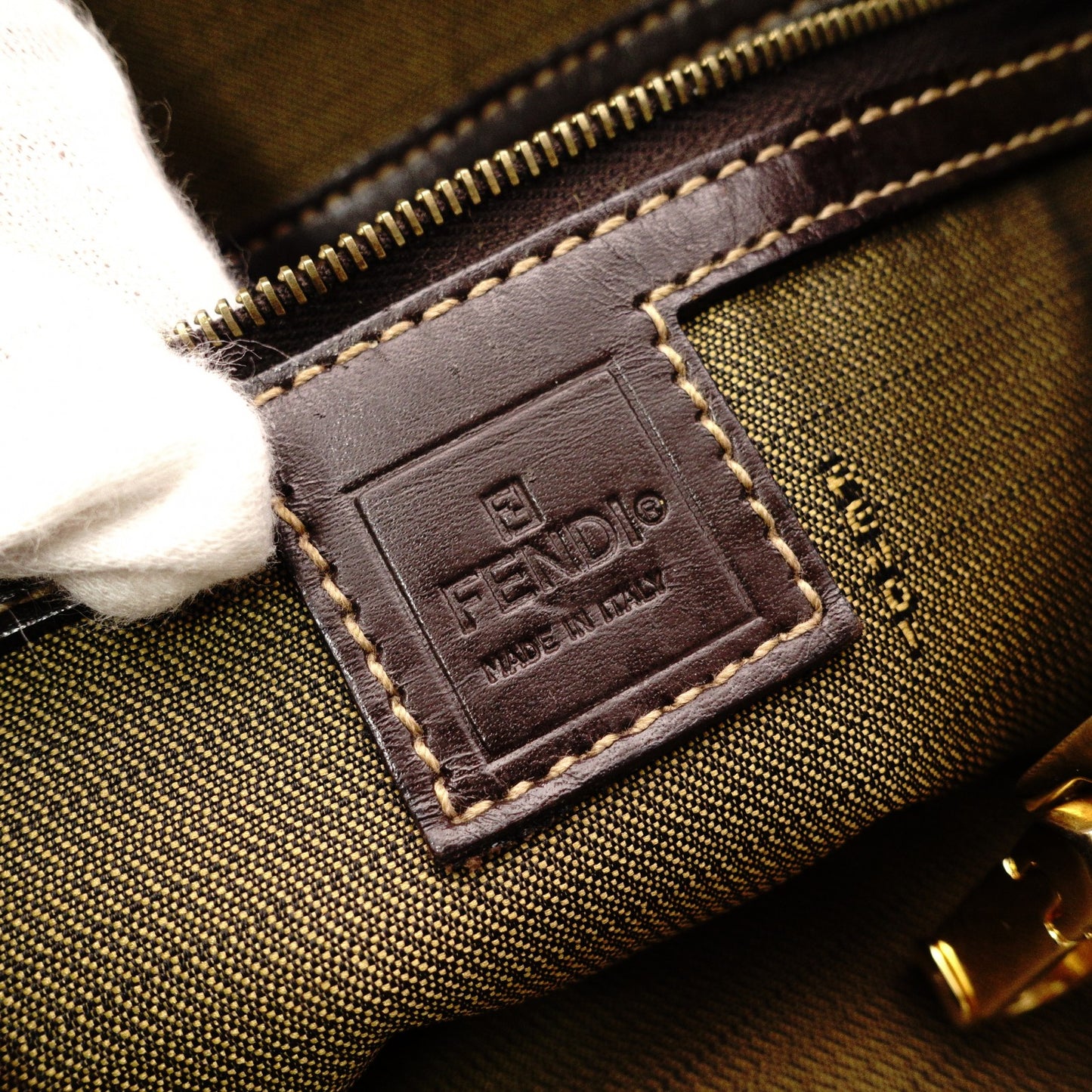 FENDI Zucca Handbag, Canvas and Leather, Brown Tote Bag