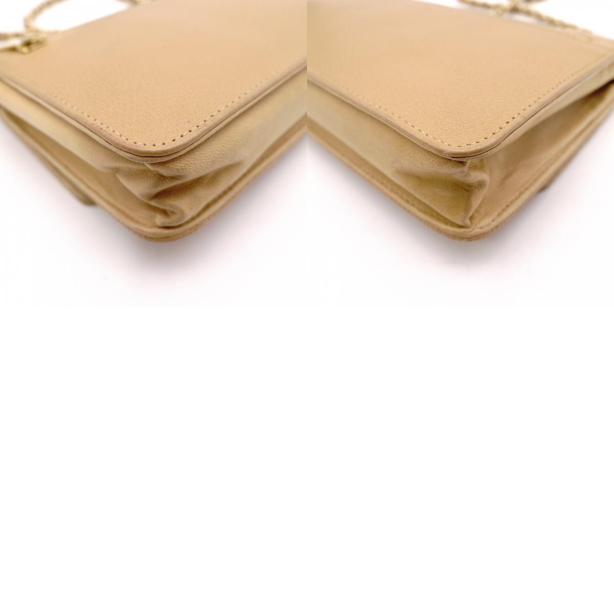 CHANEL Wallet Chain Shoulder Bag, Leather, Beige, Gold Hardware