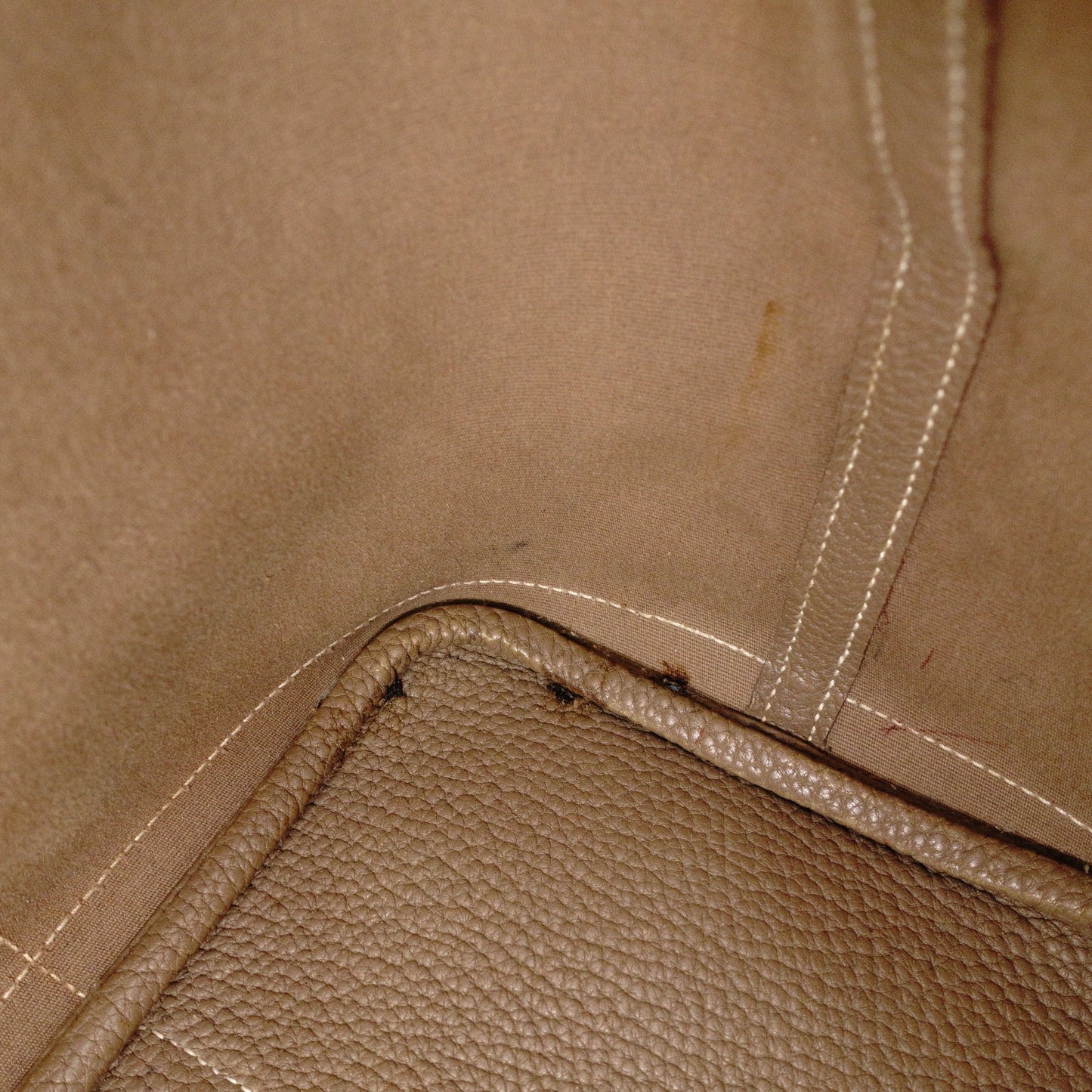 HERMES Garden Party PM Tote Bag, Canvas and Leather, Brown, Shoulder Bag, □〇 Engraving