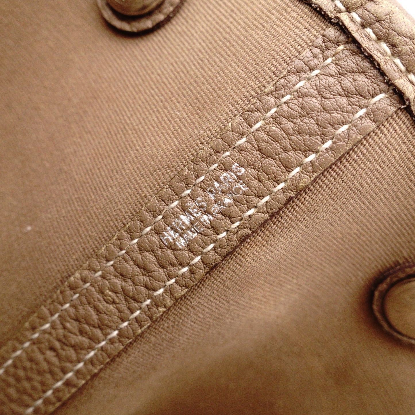 HERMES Garden Party PM Tote Bag, Canvas and Leather, Brown, Shoulder Bag, □〇 Engraving
