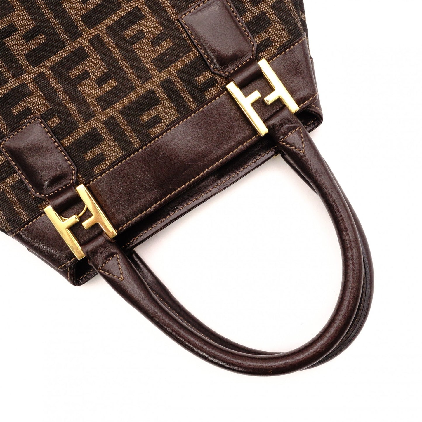 FENDI Zucca Handbag, Canvas and Leather, Brown Tote Bag