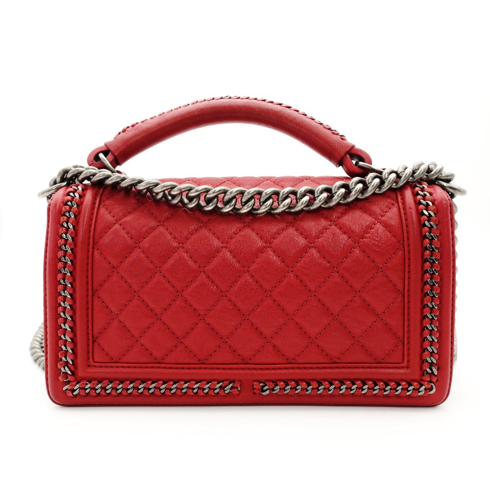 CHANEL Boy Chanel Top Handle 25 Red Leather Red 2-Way Handbag Crossbody 7-9-596