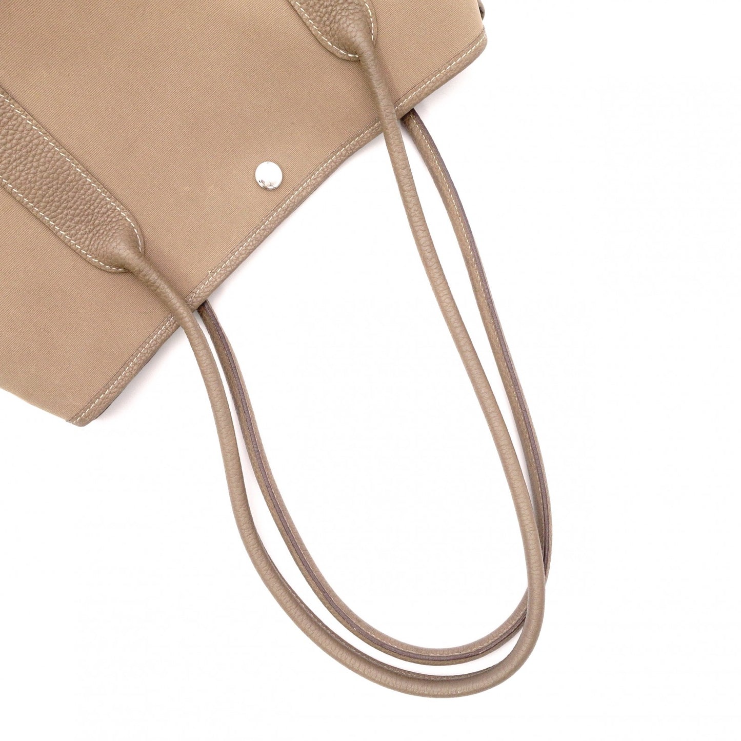 HERMES Garden Party PM Tote Bag, Canvas and Leather, Brown, Shoulder Bag, □〇 Engraving