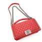 CHANEL Boy Chanel Top Handle 25 Red Leather Red 2-Way Handbag Crossbody 7-9-596
