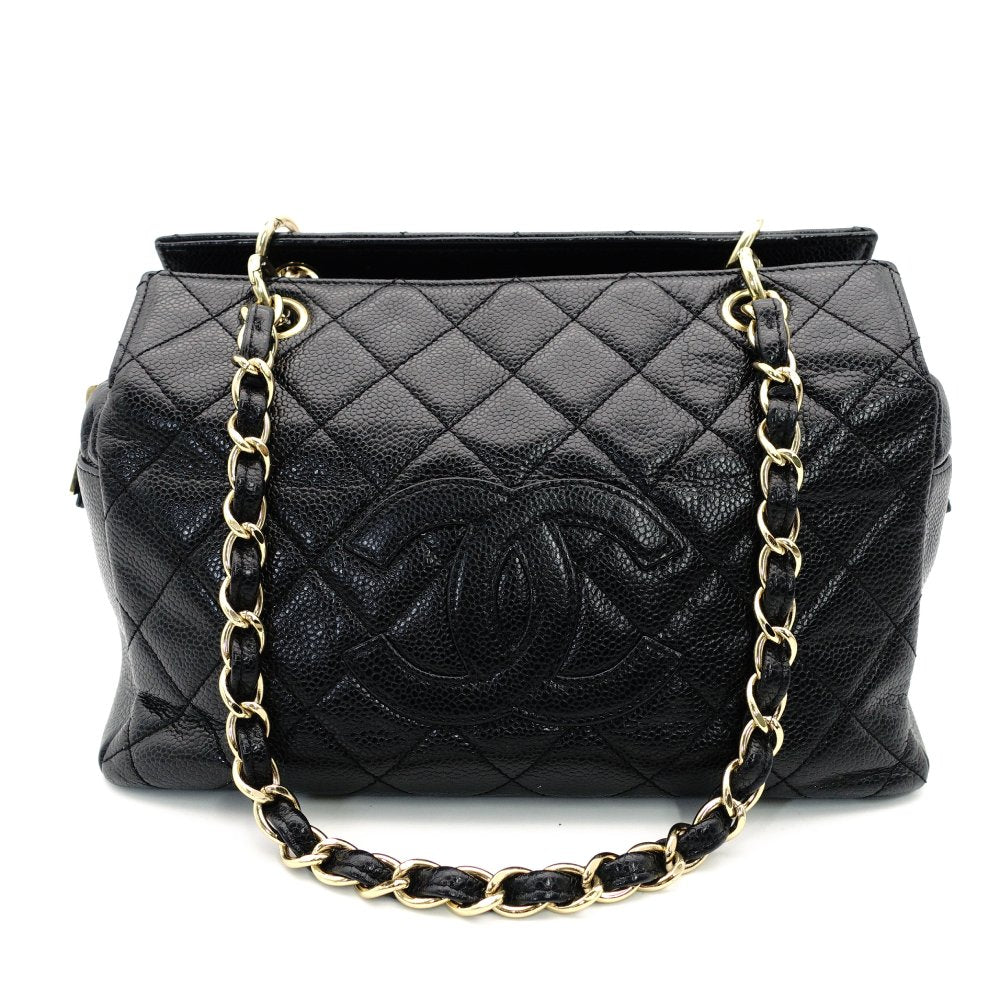 CHANEL Matelassé Caviar Leather Chain Shoulder Bag Black Leather Black Shoulder 7-10-1024