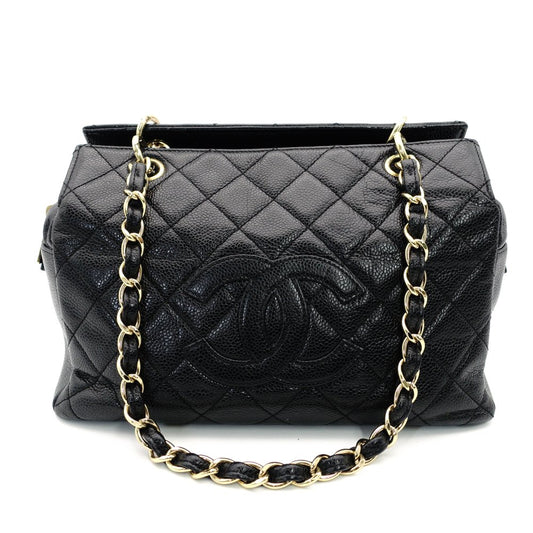 CHANEL Matelassé Caviar Leather Chain Shoulder Bag Black Leather Black Shoulder 7-10-1024