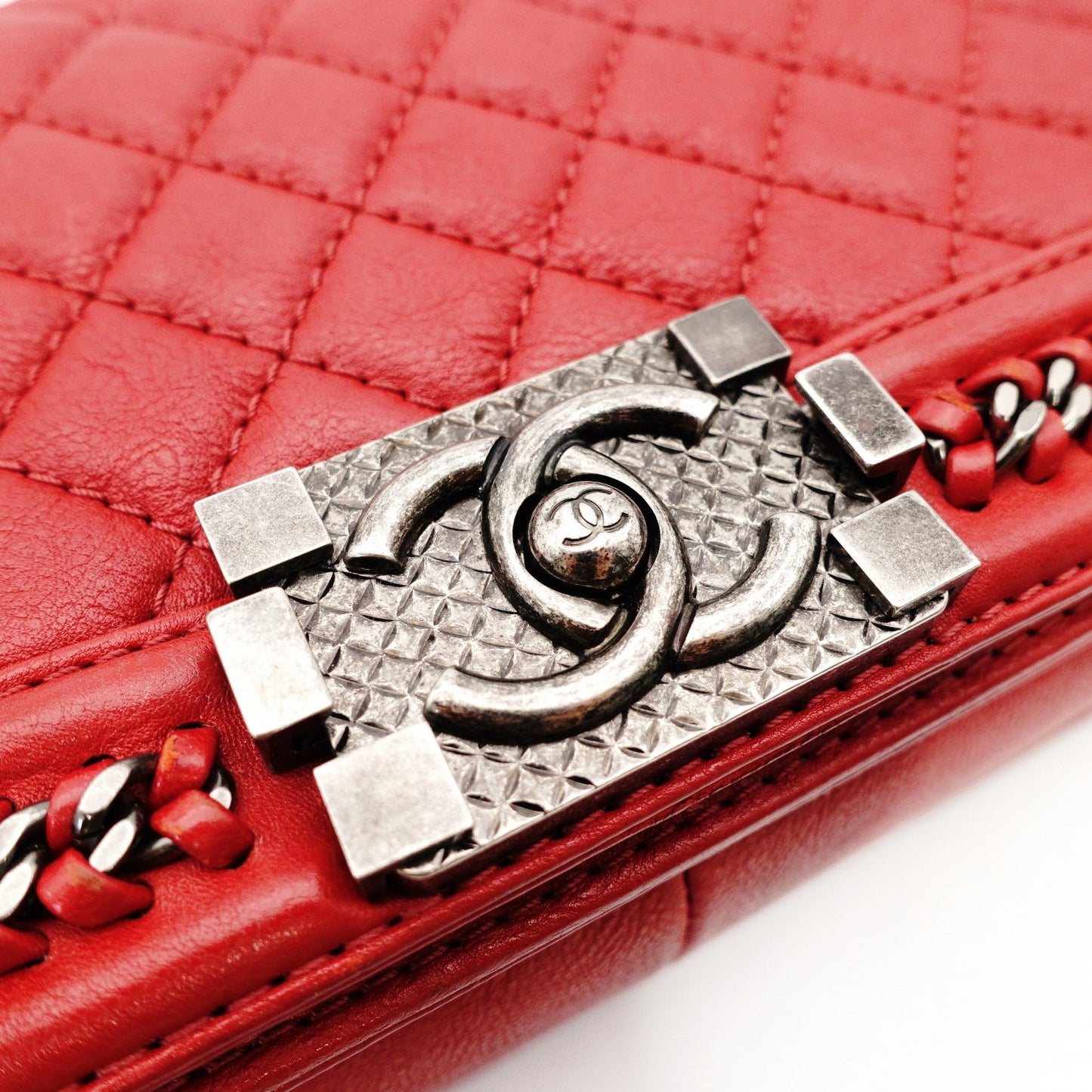 CHANEL Boy Chanel Top Handle 25 Red Leather Red 2-Way Handbag Crossbody 7-9-596